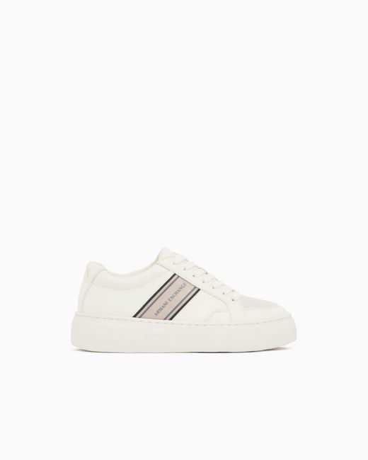 ARMANI EXCHANGE White Low Cut Sneakers With Mesh And Mini-Tumbled Finish