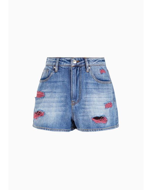 Shorts Baggy Fit In Denim Con Dettagli A Contrasto di Armani Exchange in Blue