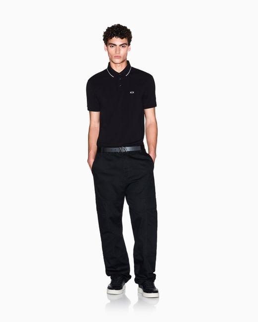 ARMANI EXCHANGE Black Slim-Fit Stretch Cotton Jersey Polo Shirt Essential for men