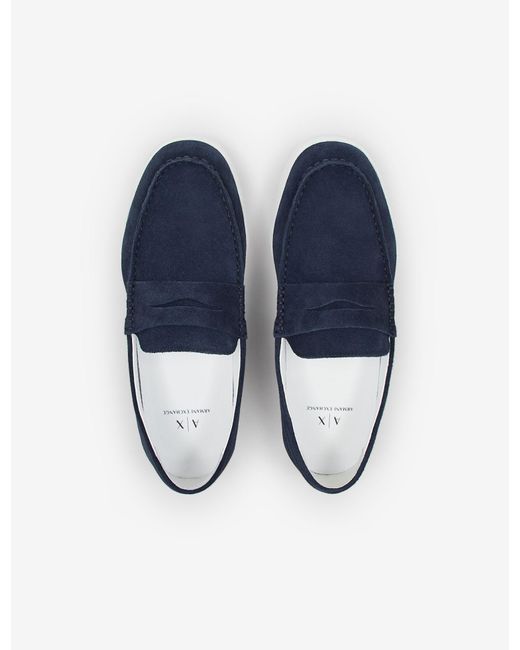 Armani Exchange Suede Loafers in Navy 