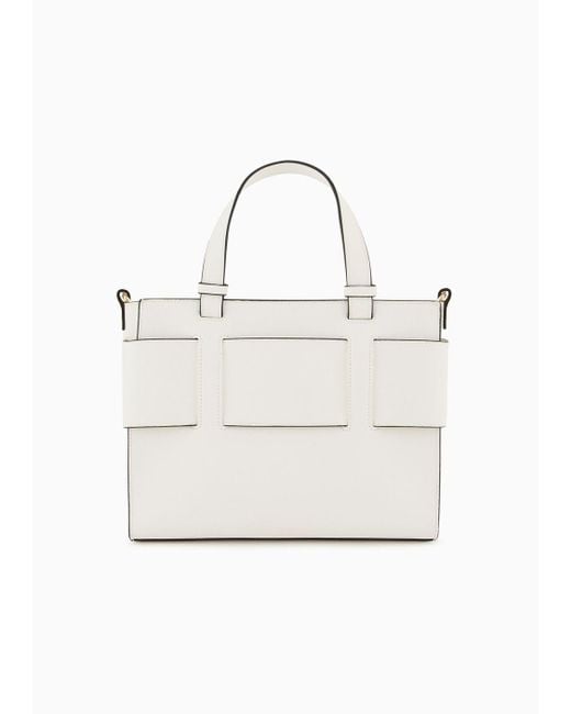 Armani Exchange White Medium Tote Bag With Double Handles And Shoulder Strap