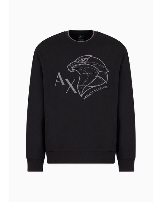 Armani Exchange Black Crewneck Sweatshirt With Embroidered Tiger for men