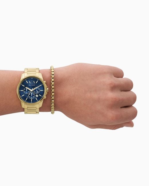 ARMANI EXCHANGE Blue Tone Stainless Steel Chronograph Watch And Bracelet Set for men