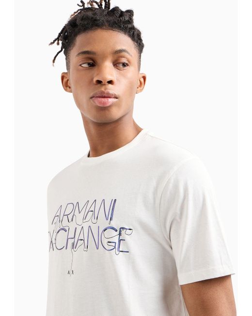 Armani Exchange White Regular Fit Cotton T-shirt With Contrasting Logo for men