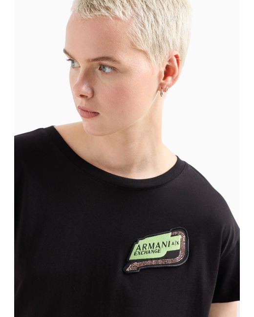 Armani Exchange Black Asv Organic Cotton Boyfriend Fit T-shirt