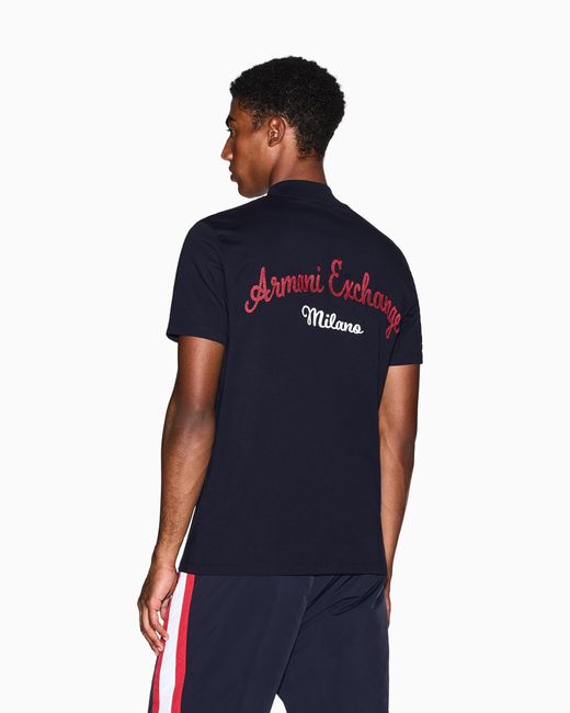 ARMANI EXCHANGE Blue Regular Fit Multi-Logo T-Shirt for men