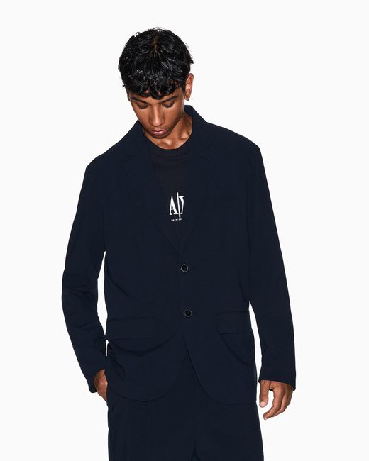 ARMANI EXCHANGE Blue Stretch Seersucker Jacket for men