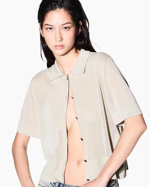 ARMANI EXCHANGE White Short-Sleeved Linen Blend Cardigan