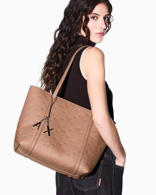 ARMANI EXCHANGE Natural Shopping Bag With An Embossed Logo