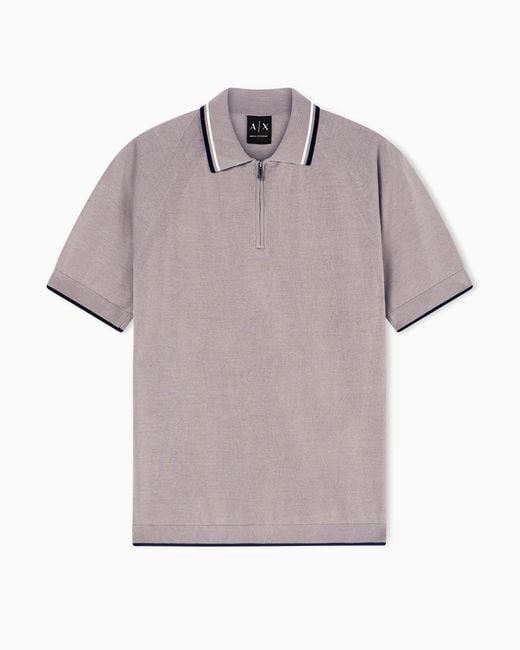 ARMANI EXCHANGE Purple Zip-Up Knit Polo Shirt for men