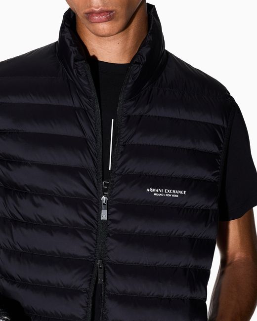 ARMANI EXCHANGE Blue Quilted Full-Zip Down Vest With A High Collar Essential for men