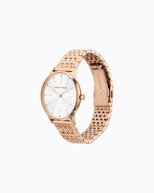 Ensemble Montre Et Collier À Trois Aiguilles En Acier Inoxydable Doré Rose ARMANI EXCHANGE en coloris White