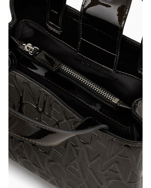 Armani Exchange Black Embossed Small Tote Bag