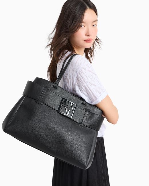 Shoppers Tessuto Tecnico Con Doppi Manici di ARMANI EXCHANGE in Black
