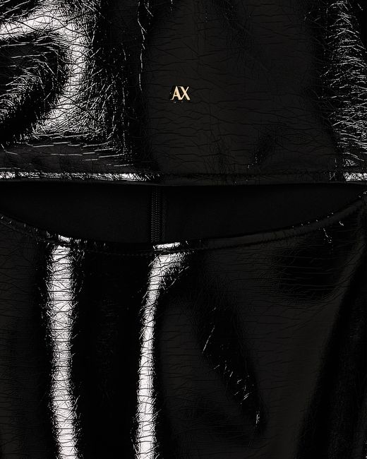ARMANI EXCHANGE Black Wet Look Vinyl Minidress