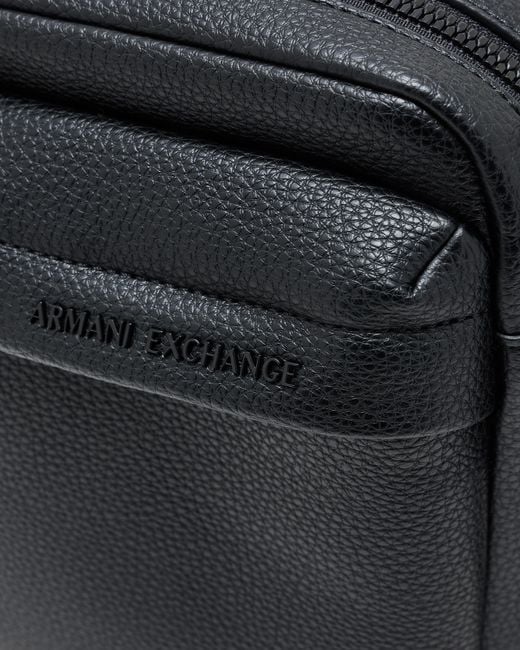 ARMANI EXCHANGE Black Textured Crossbody Bag With An Embossed Logo On The Flap for men