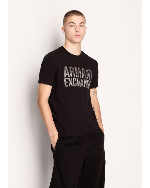 Armani Exchange Slim Fit Jersey T-shirt With Logo Print in Black for Men |  Lyst
