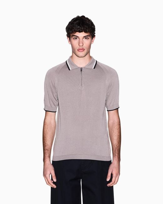 ARMANI EXCHANGE Purple Zip-Up Knit Polo Shirt for men