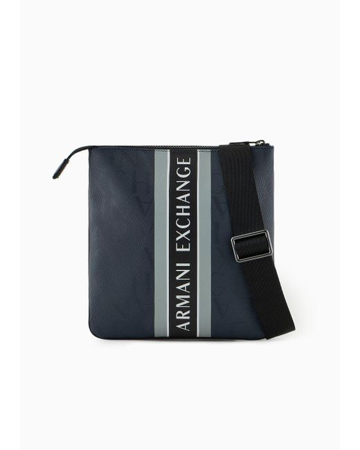 Armani Exchange Black Flat Shoulder Strap With All-over Lettering And Two-tone Band With Logo for men