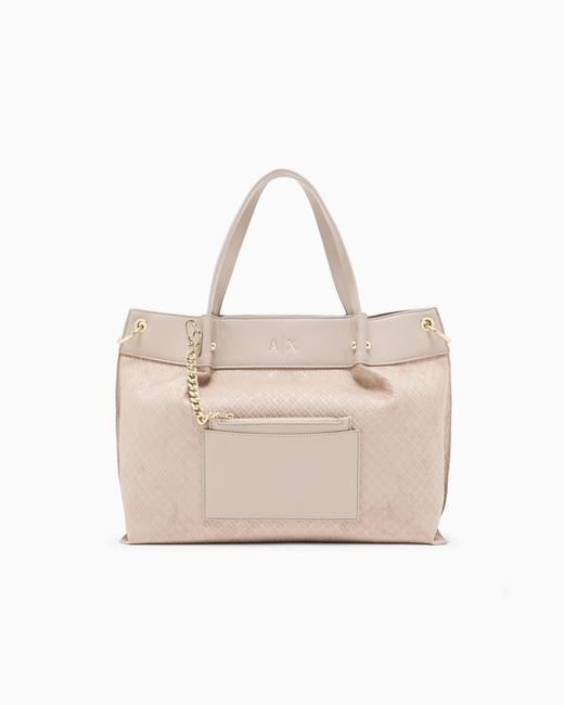 ARMANI EXCHANGE Natural Fabric Shopper With Allover Logo