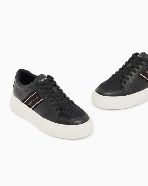 ARMANI EXCHANGE White Low Cut Sneakers With Mesh And Mini-Tumbled Finish