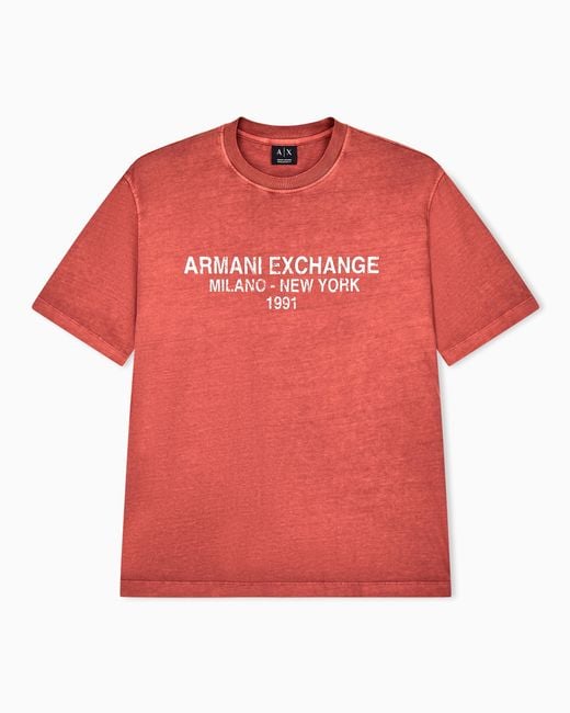 ARMANI EXCHANGE Red Regular T-Shirt Garment-Dyed Cotton Jersey for men