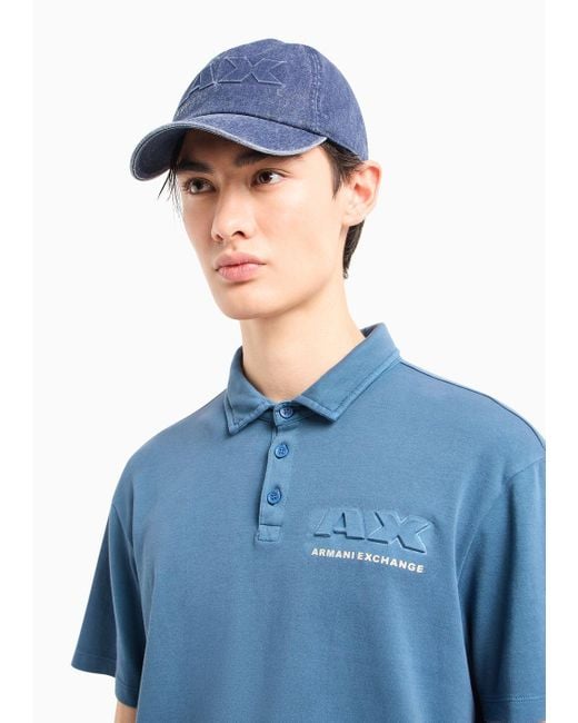 Armani Exchange Blue Regular Fit Cotton Polo Shirt With Short Sleeves And Logo for men
