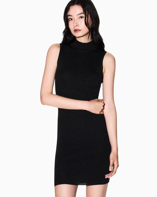 ARMANI EXCHANGE Black High-Neck Midi Dress