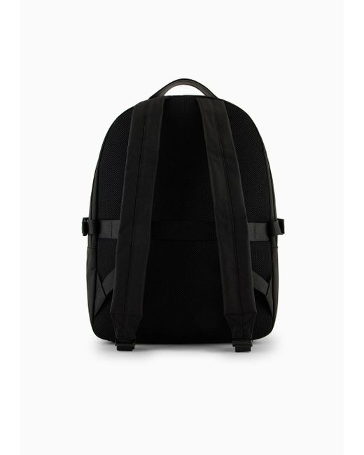 Armani Exchange Black Backpack In Asv Recycled Fabric With Logo Patch for men