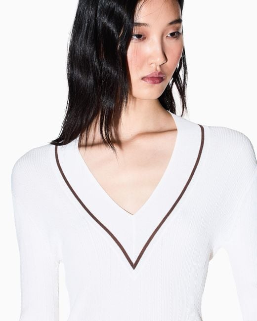 ARMANI EXCHANGE White Recycled Viscose Pullover With Woven Detail