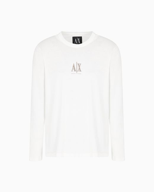 Long-Sleeved T-Shirt With Embroidered Logo di ARMANI EXCHANGE in White da Uomo
