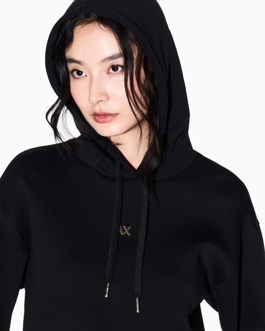 ARMANI EXCHANGE Black Bonded Cotton Stretch Hoodie