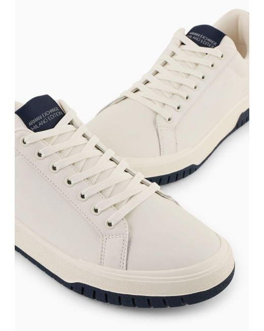 Armani Exchange White Leather Sneakers With Contrasting Details for men