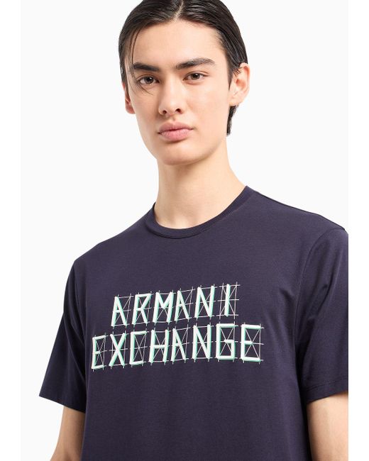 Armani Exchange Blue Regular Fit Jersey T-shirt With Contrasting Logo Print for men