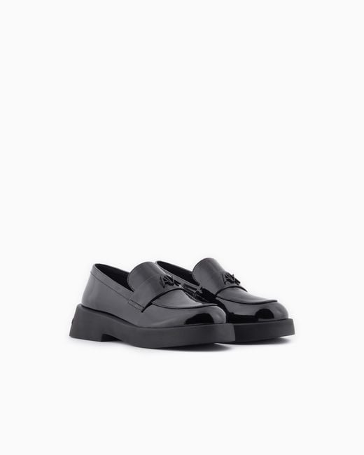 ARMANI EXCHANGE White Patent Leather Loafers With Logo