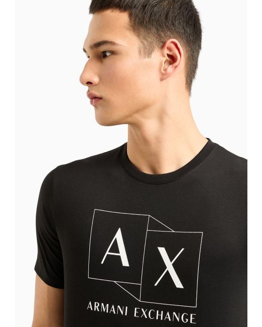 Armani Exchange Black Slim Fit T-shirt In Mercerized Cotton With Logo Print for men