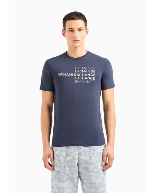 T-shirt Regular Fit In Cotone Con Stampa Metal di Armani Exchange in Blue da Uomo