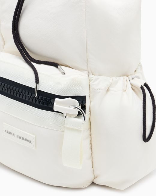ARMANI EXCHANGE White Fabric Backpack With Contrasting Details for men