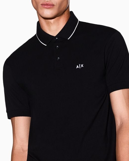 ARMANI EXCHANGE Black Slim-Fit Stretch Cotton Jersey Polo Shirt Essential for men