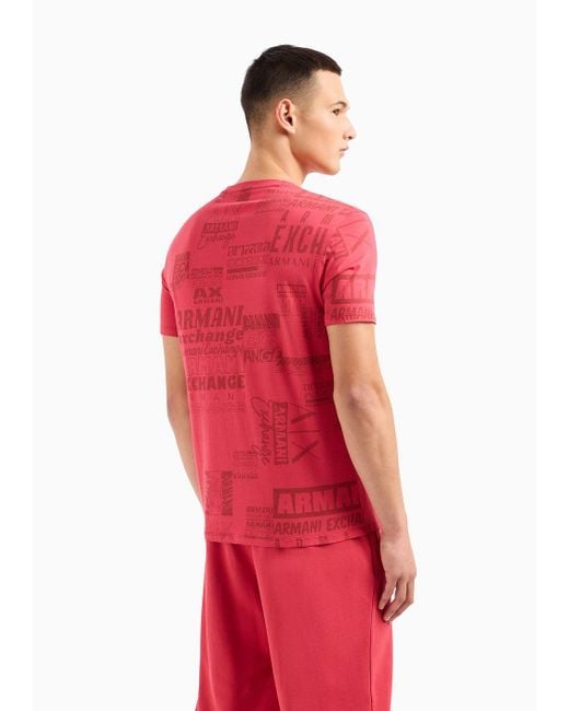 T-shirt Regular Fit In Cotone Organico Asv Con Stampa Lettering Allover di Armani Exchange in Pink da Uomo