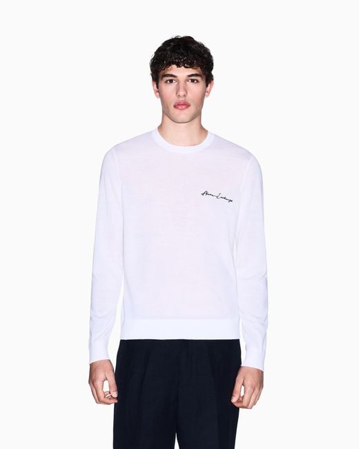 ARMANI EXCHANGE White Crew Neck Sweater for men