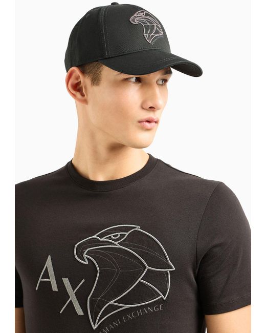 Armani Exchange Black Hat With Visor In Asv Organic Cotton for men