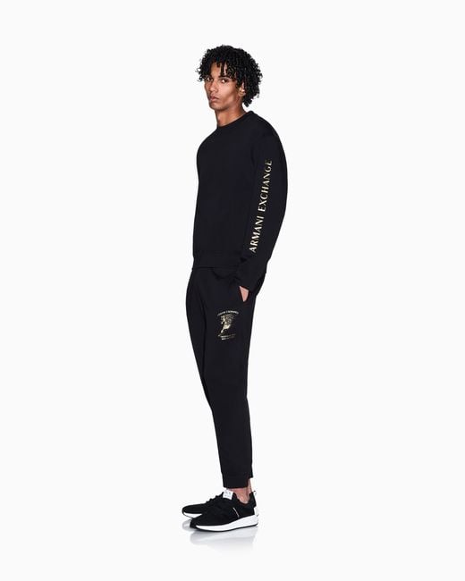 ARMANI EXCHANGE Black Crewneck Sweatshirt With Logo And Horse Print On The Back for men