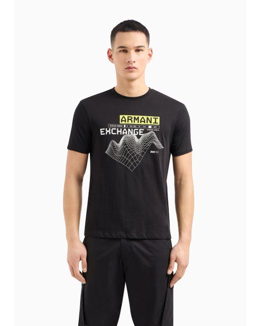 Armani Exchange Black Mix Mag Regular Fit T-shirt In Asv Organic Cotton for men