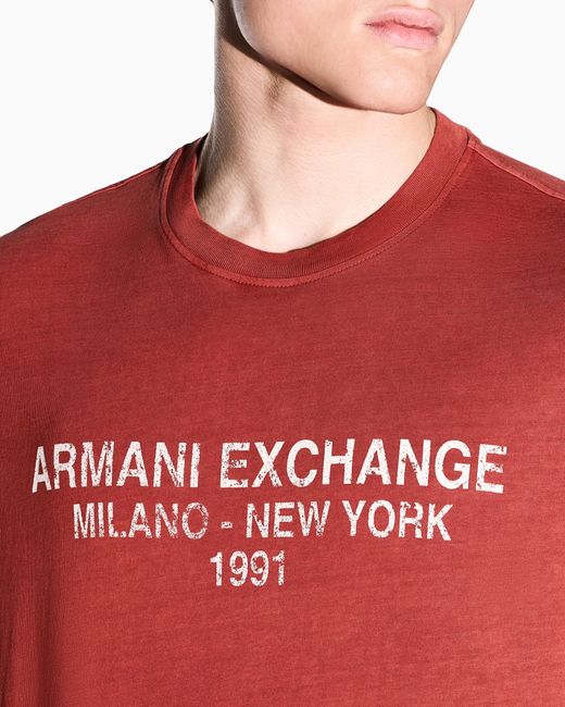 ARMANI EXCHANGE Red Regular T-Shirt Garment-Dyed Cotton Jersey for men