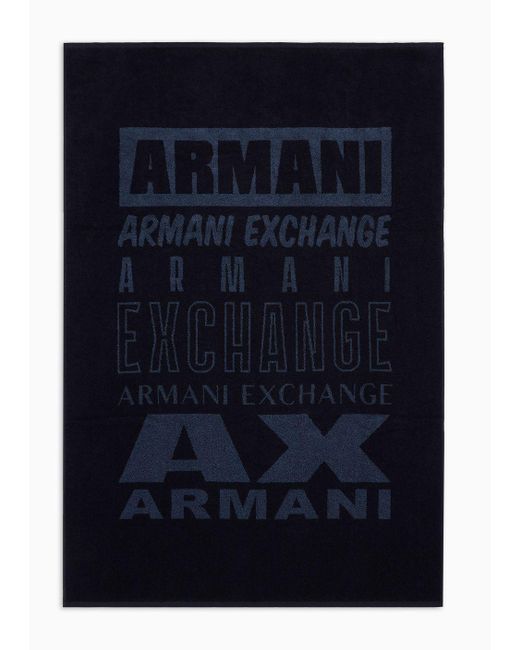 Armani Exchange Blue Terry Beach Towel With Logo for men
