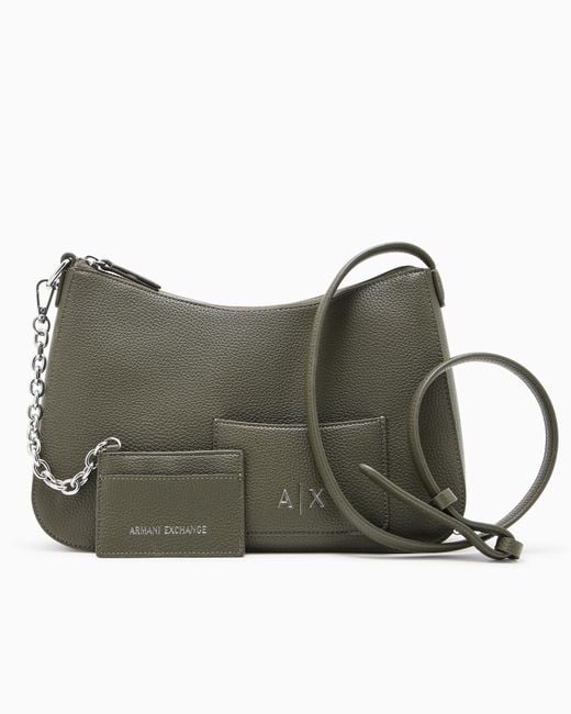 ARMANI EXCHANGE Gray Crossbody Bag With A Textured Grain And Chain