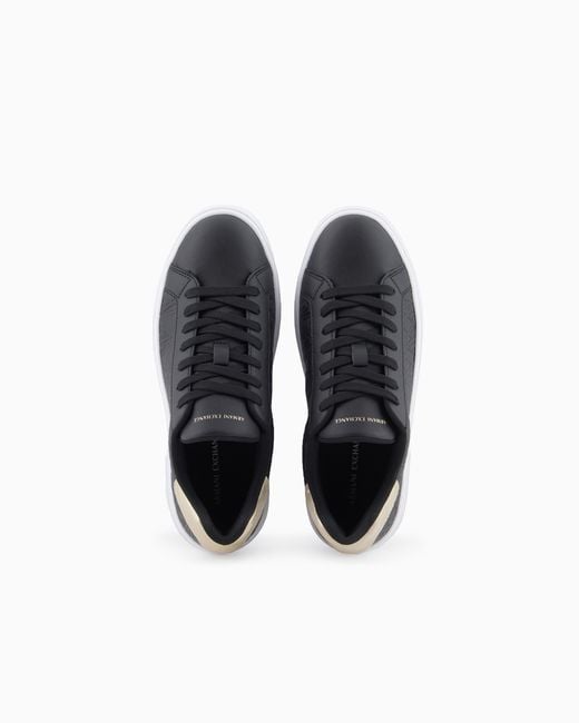 ARMANI EXCHANGE Blue Low-Top Sneakers With Embossed Pattern And Contrast Heel