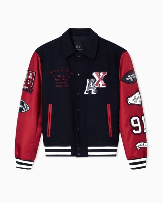 ARMANI EXCHANGE Red College Bomber Jacket With Patch for men