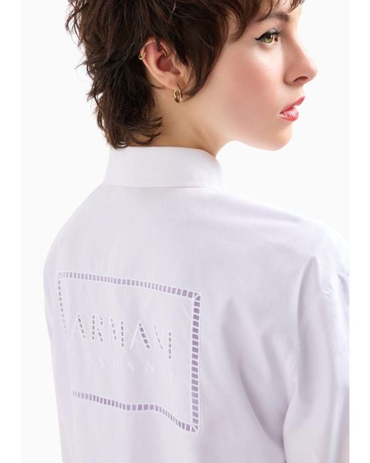 Camicia Slim Fit In Popeline Di Cotone di Armani Exchange in White